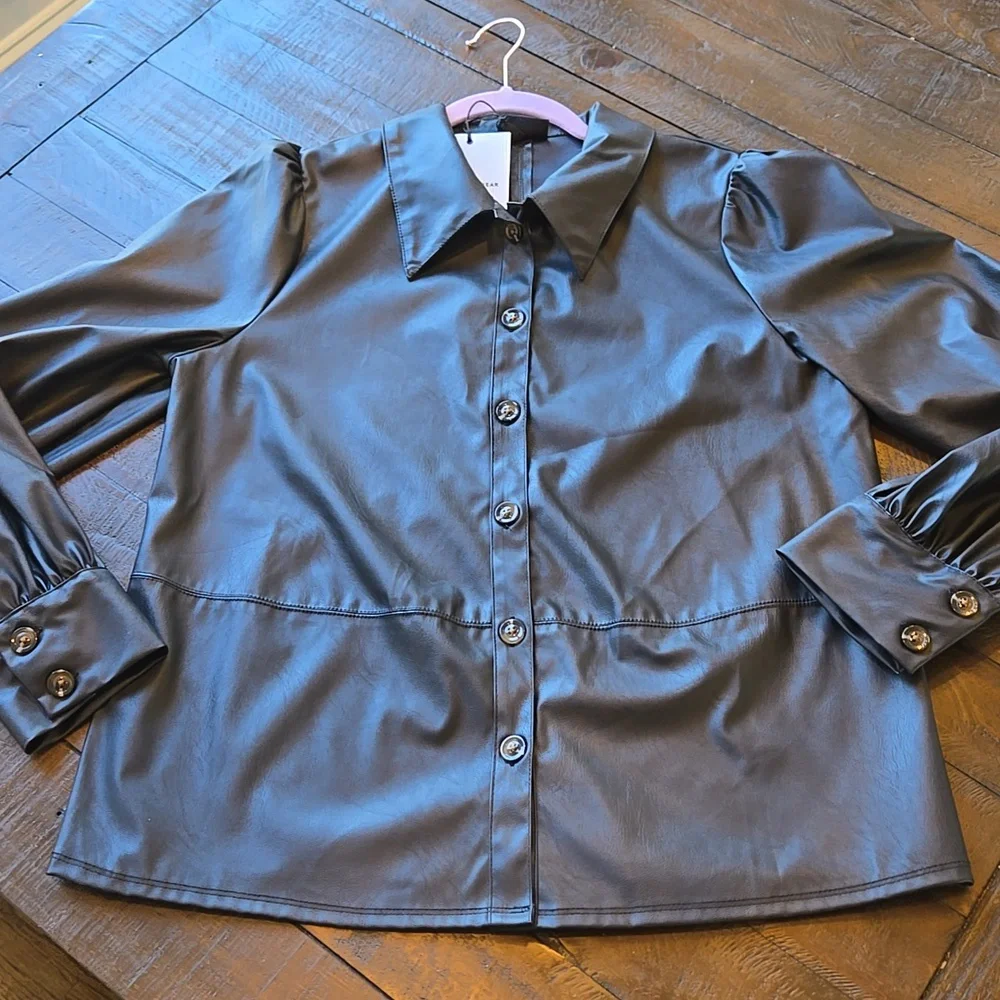 Who What Wear Faux Leather Button Front Top NWT
